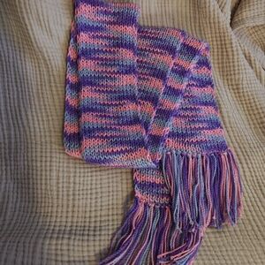 Multicolor Knit Scarf with Fringe